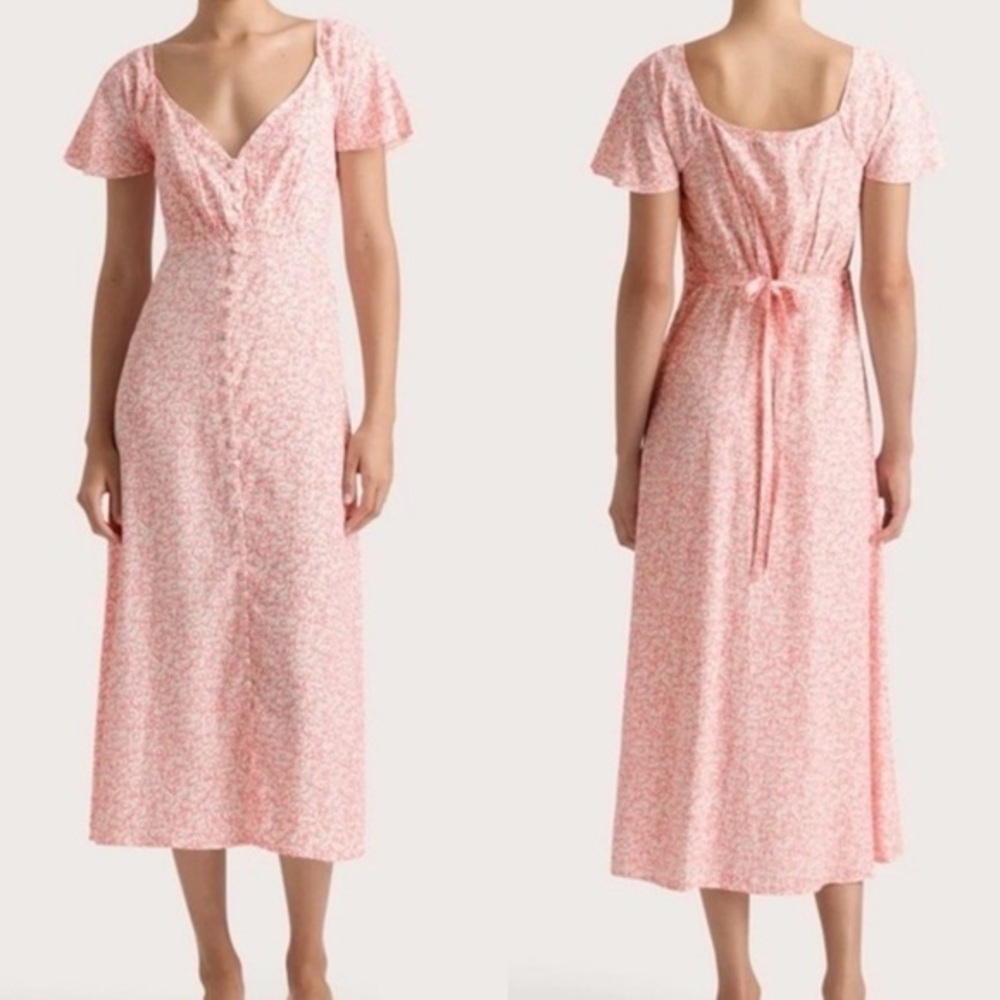 Faithfull The Brand White & Red Button Front MIDI Dress Size 8